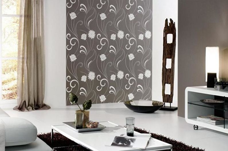 Combination of wallpapers in the living room - photo