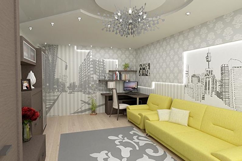 Combination of wallpapers in the living room - photo