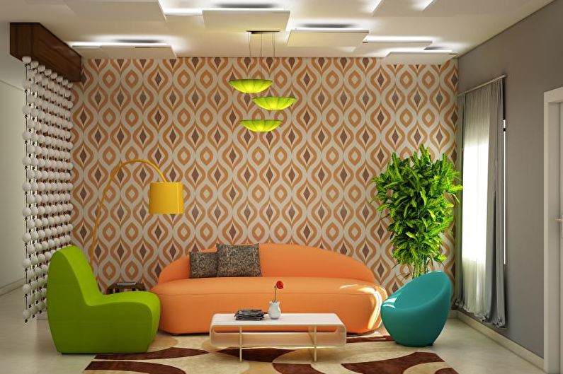 Combination of wallpapers in the living room - photo