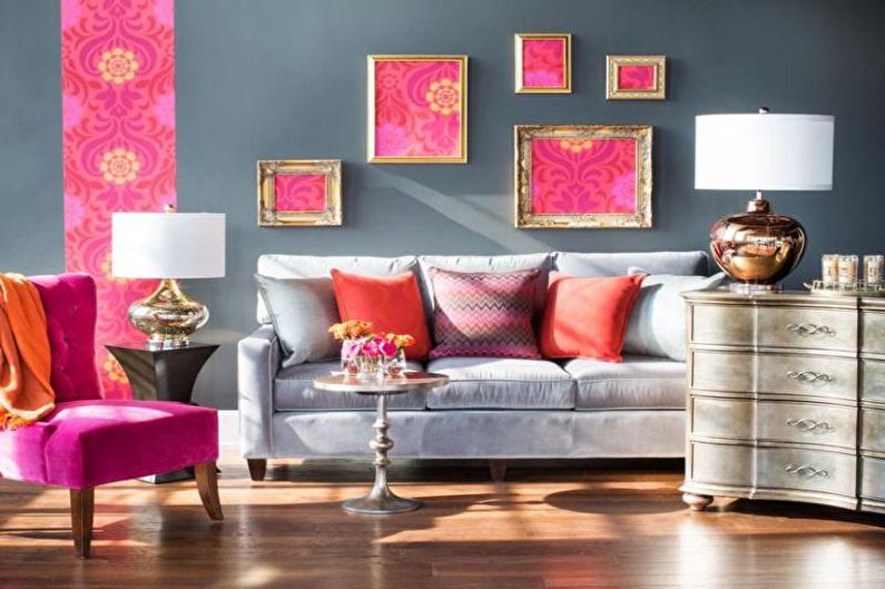 Combination of wallpapers in the living room - photo