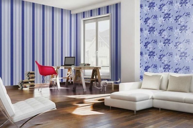 Combination of wallpapers in the living room - photo