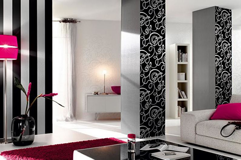Combination of wallpapers in the living room - photo