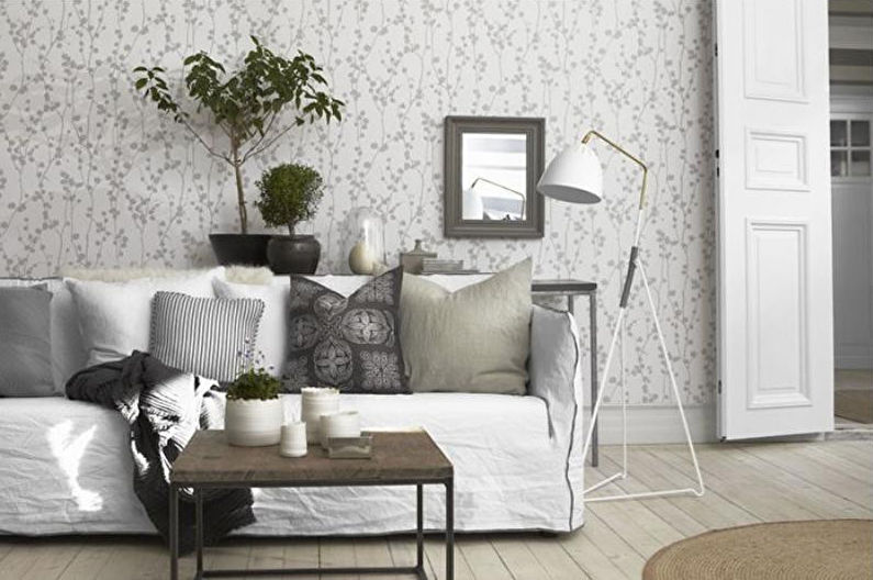 Giấy dán tường - Giấy dán tường màu xám trong nội thất
