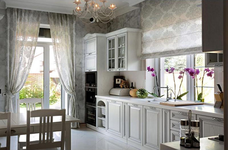 Giấy dán tường màu xám trong bếp - Ảnh thiết kế nội thất