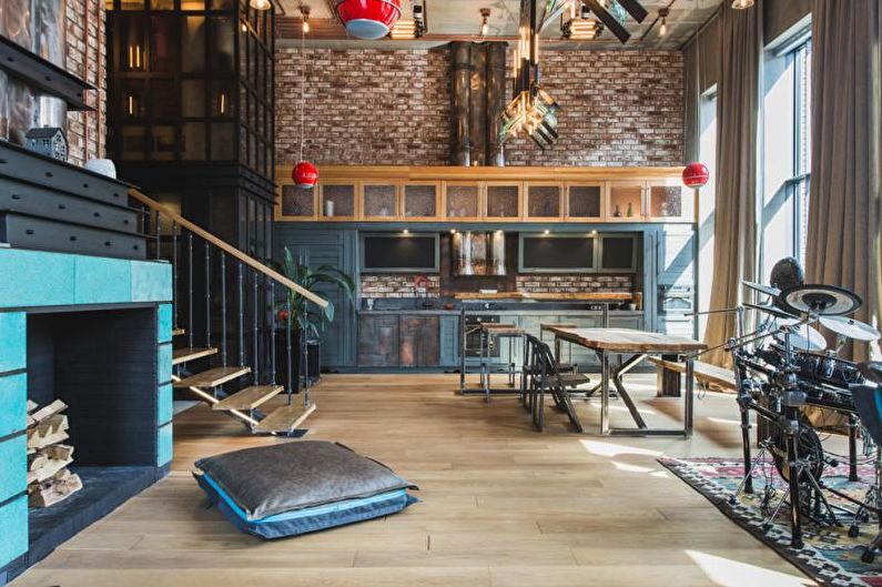 Blue loft style kitchen - Interior Design