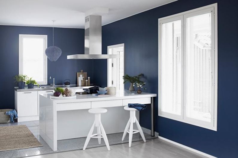 Kitchen interior design in blue tones - photo