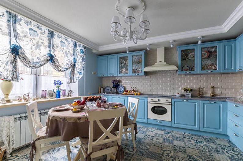 Kitchen interior design in blue tones - photo