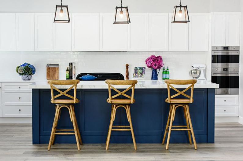 Kitchen interior design in blue tones - photo