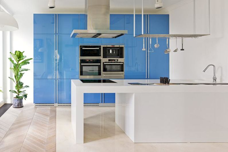 Kitchen interior design in blue tones - photo