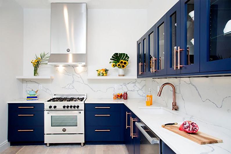 Kitchen interior design in blue tones - photo