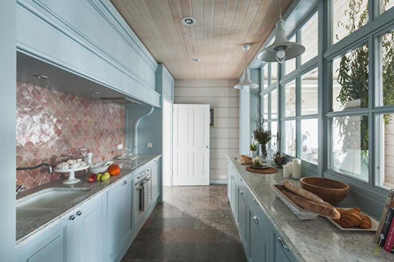 Kitchen interior design in blue tones - photo