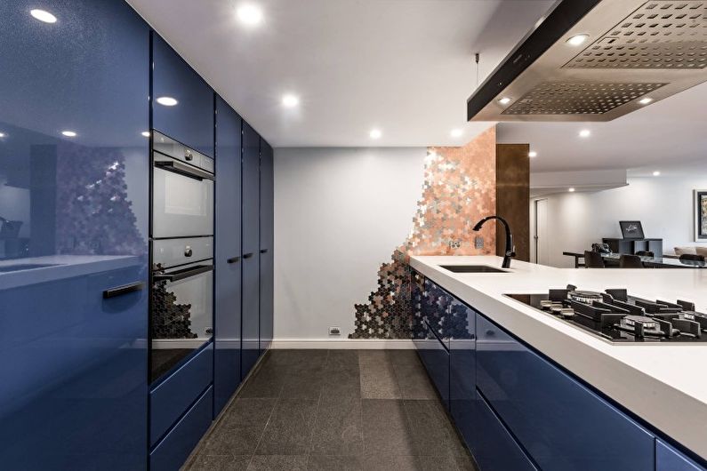 Kitchen interior design in blue tones - photo