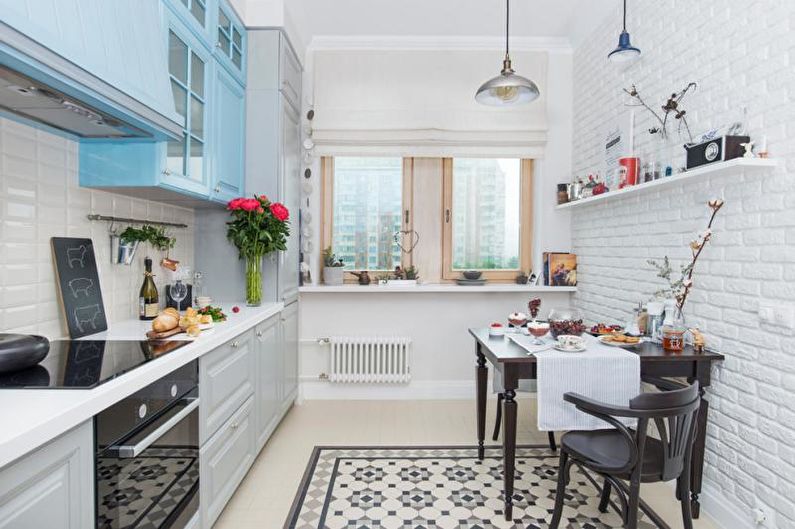 Kitchen interior design in blue tones - photo