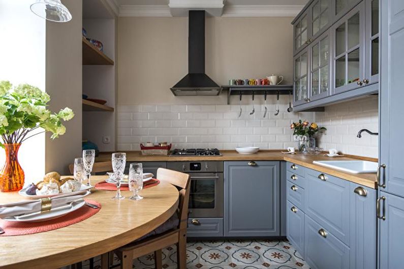Kitchen interior design in blue tones - photo