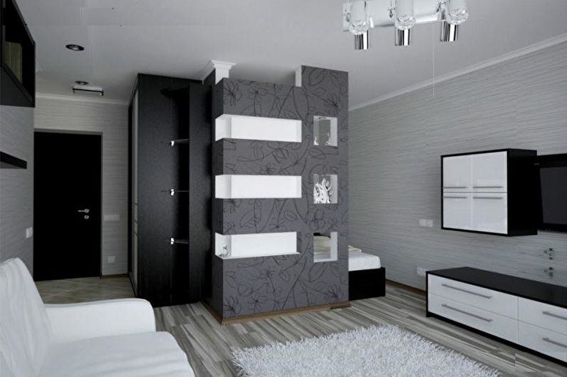 Ang disenyo ng isang silid na apartment na 33 sq.m. - Built-in wardrobes