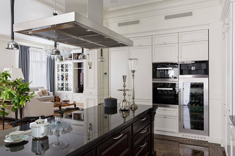 Black and white kitchen interior design - photo