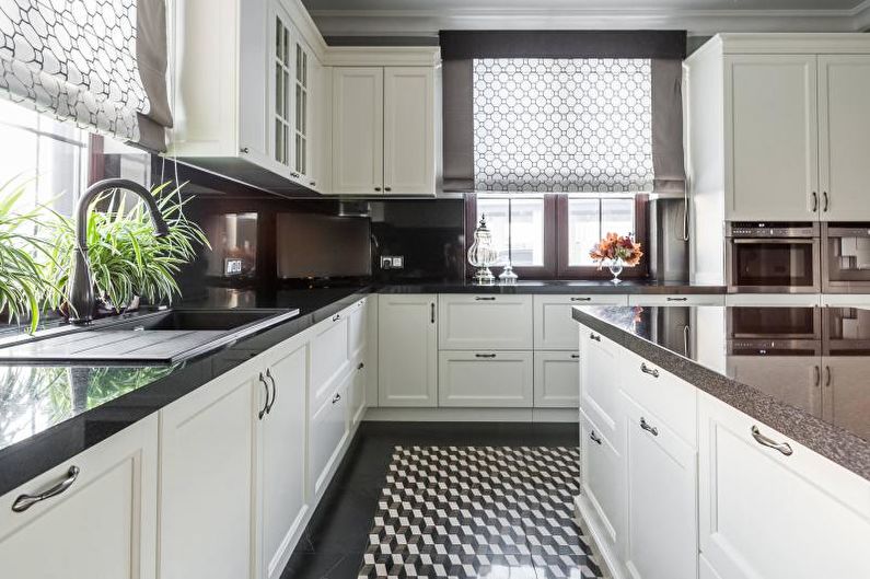 Black and white kitchen interior design - photo