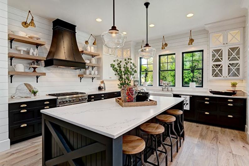Black and white kitchen interior design - photo