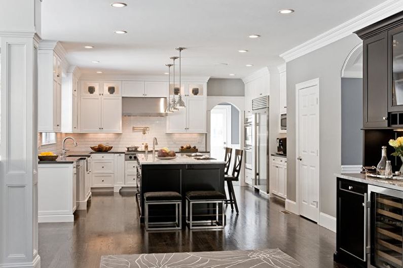 Black and white kitchen interior design - photo
