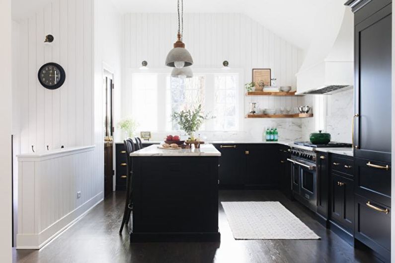 Black and white kitchen interior design - photo