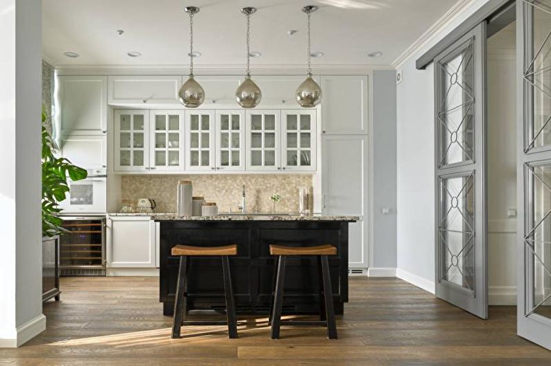 Black and white kitchen interior design - photo
