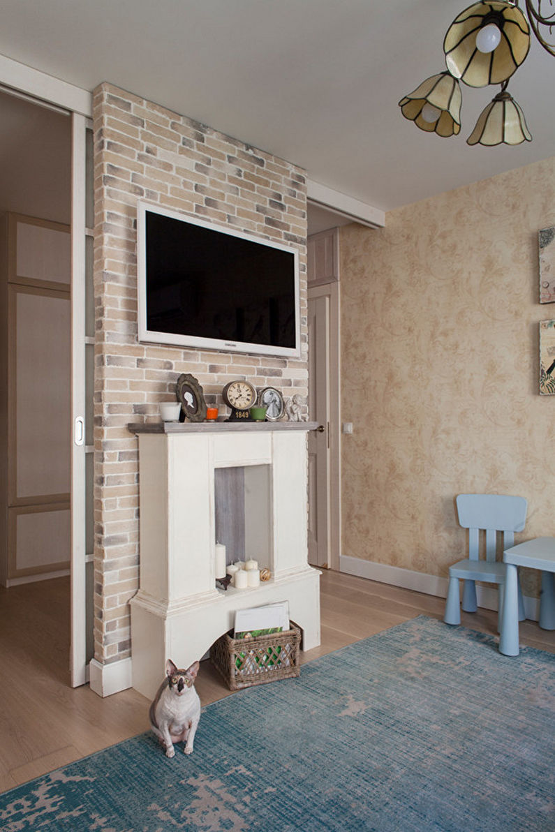 Open haard in de woonkamer interieur - foto