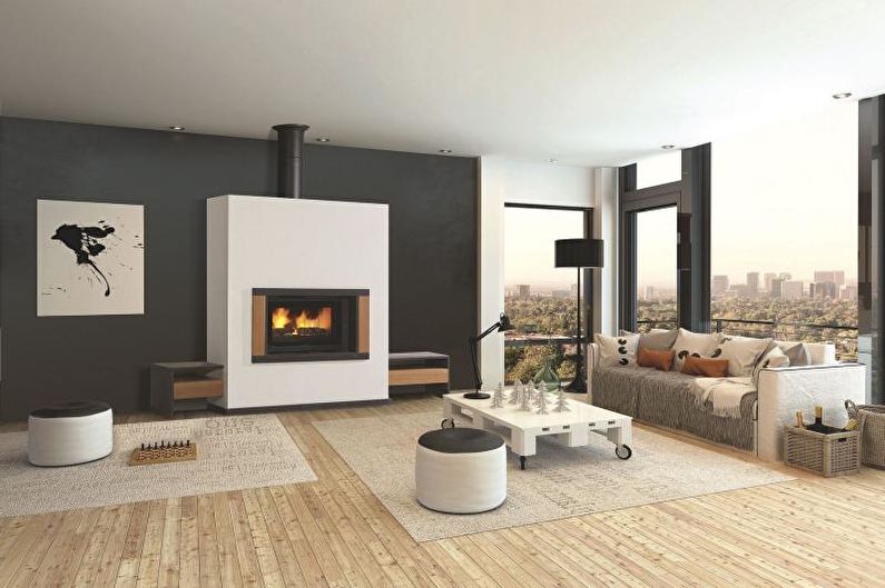 Open haard in de woonkamer interieur - foto