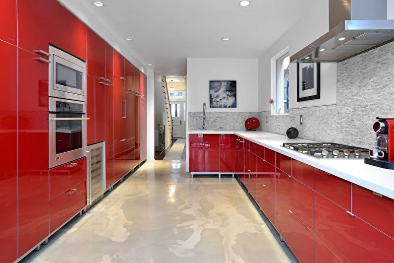 Red kitchen in a modern style - Interior Design