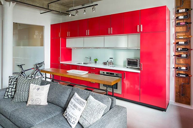 Red loft style kitchen - Interior Design