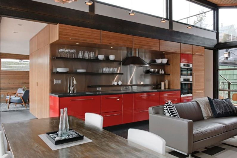 Red loft style kitchen - Interior Design