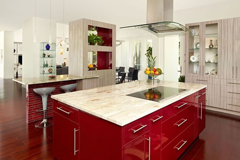 Kitchen interior design in red - photo
