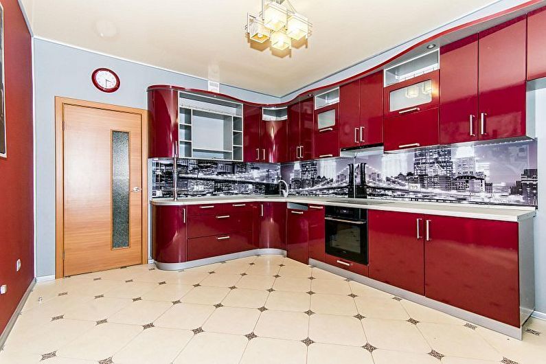 Kitchen interior design in red - photo