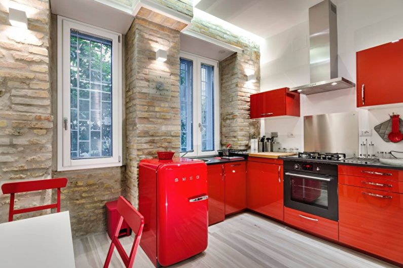 Kitchen interior design in red - photo
