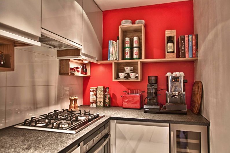 Kitchen interior design in red - photo
