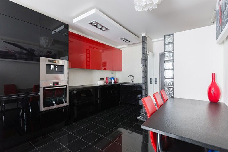 Kitchen interior design in red - photo