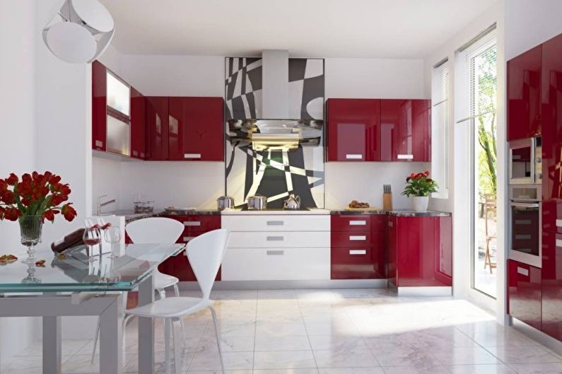 Kitchen interior design in red - photo