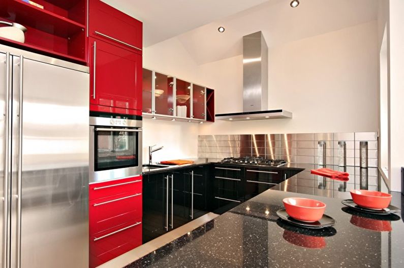 Kitchen interior design in red - photo