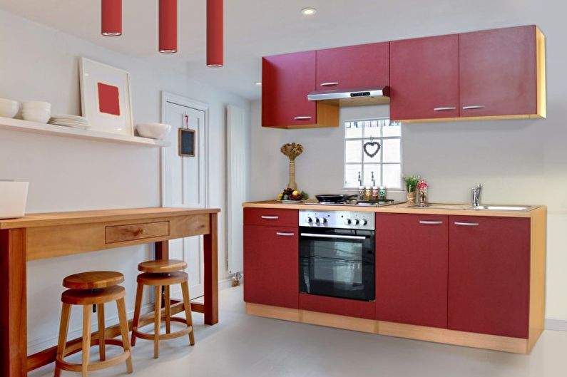 Kitchen interior design in red - photo