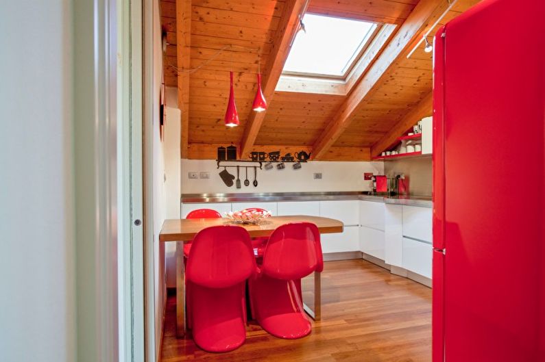Kitchen interior design in red - photo