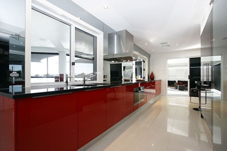 Kitchen interior design in red - photo