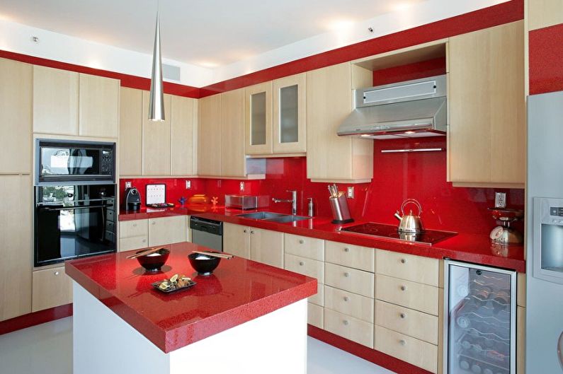 Kitchen interior design in red - photo