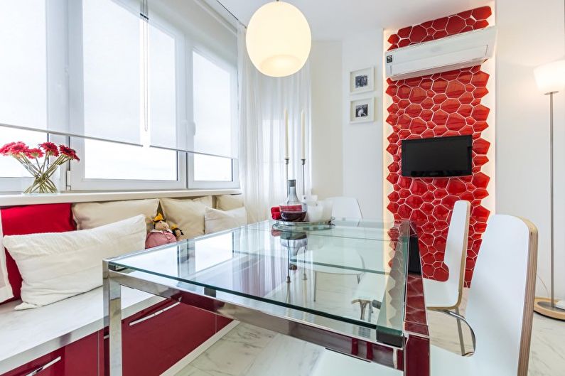 Kitchen interior design in red - photo