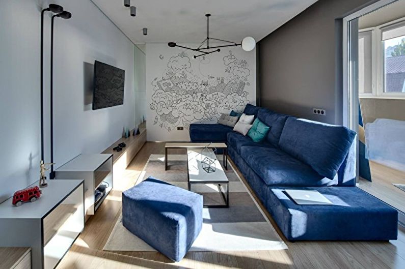 Living Room - Design of an apartment in the style of minimalism