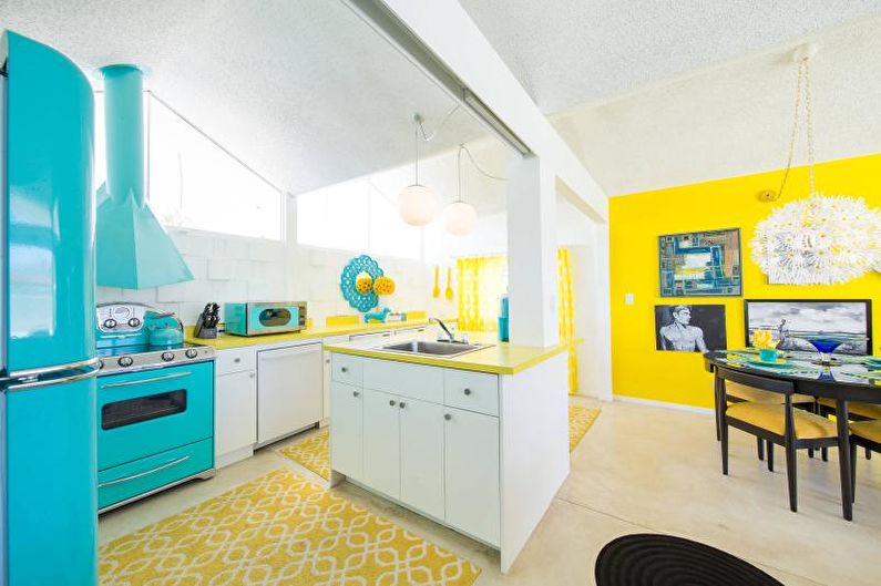 Kitchen interior design in yellow - photo