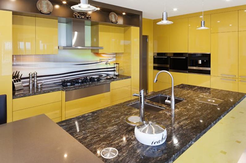 Kitchen interior design in yellow - photo