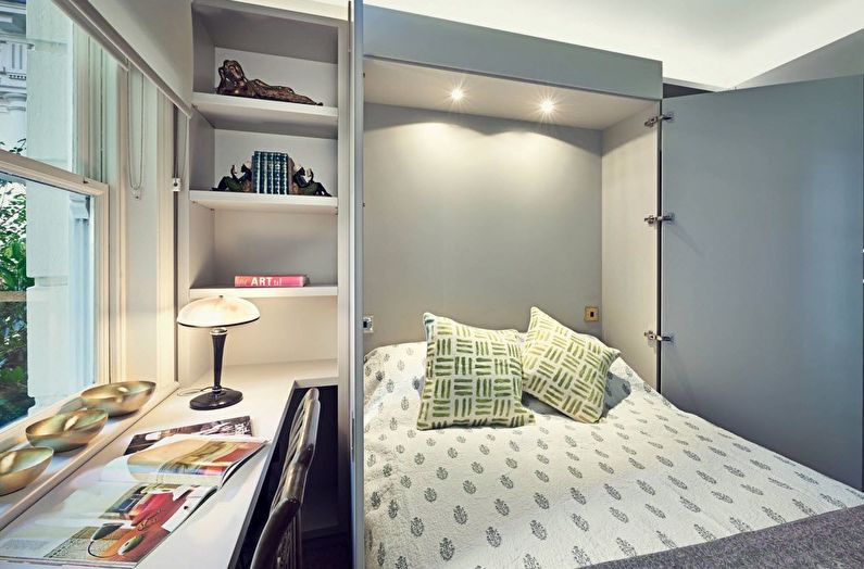Interior design of a bedroom in Khrushchev - Folding bed