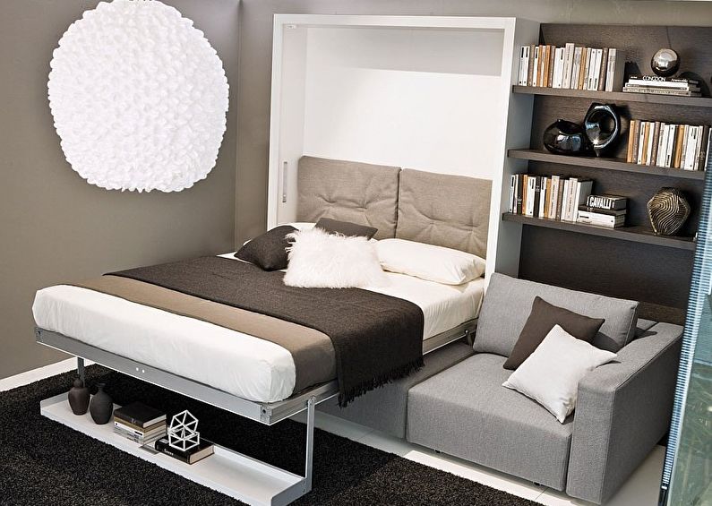 Interior design of a bedroom in Khrushchev - Folding bed