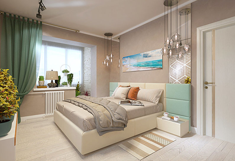 Interior design of a bedroom in Khrushchev - Combining with a balcony