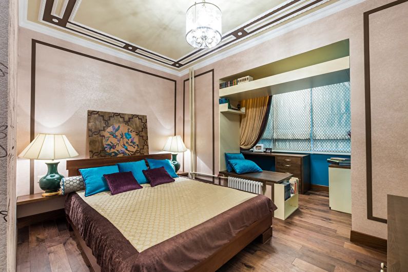 Interior design of a bedroom in Khrushchev - Combining with a balcony