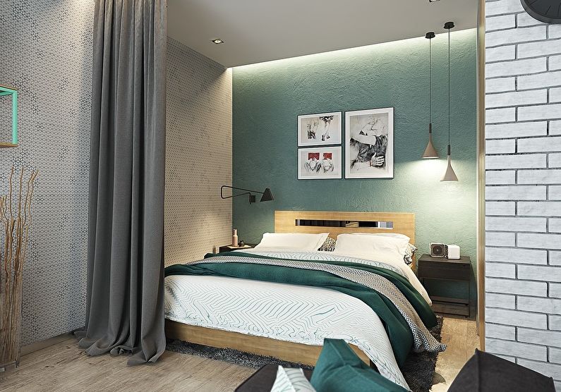 Green bedroom in Khrushchev - interior design